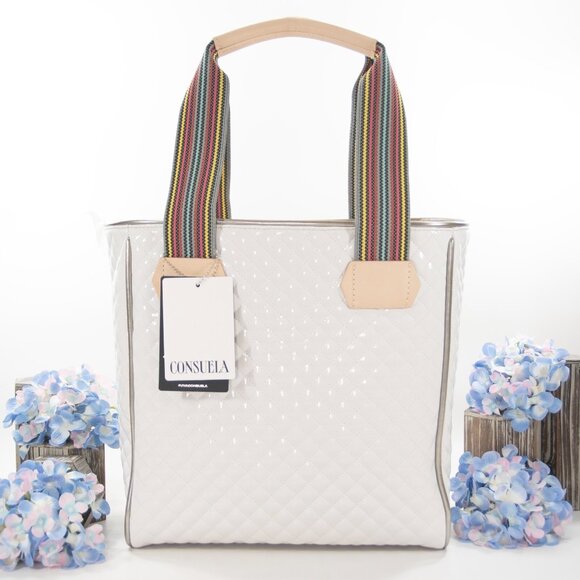 Consuela Michelle Patent and Natural Leather Embroidered Classic Tote Bag NWT - Picture 7 of 13